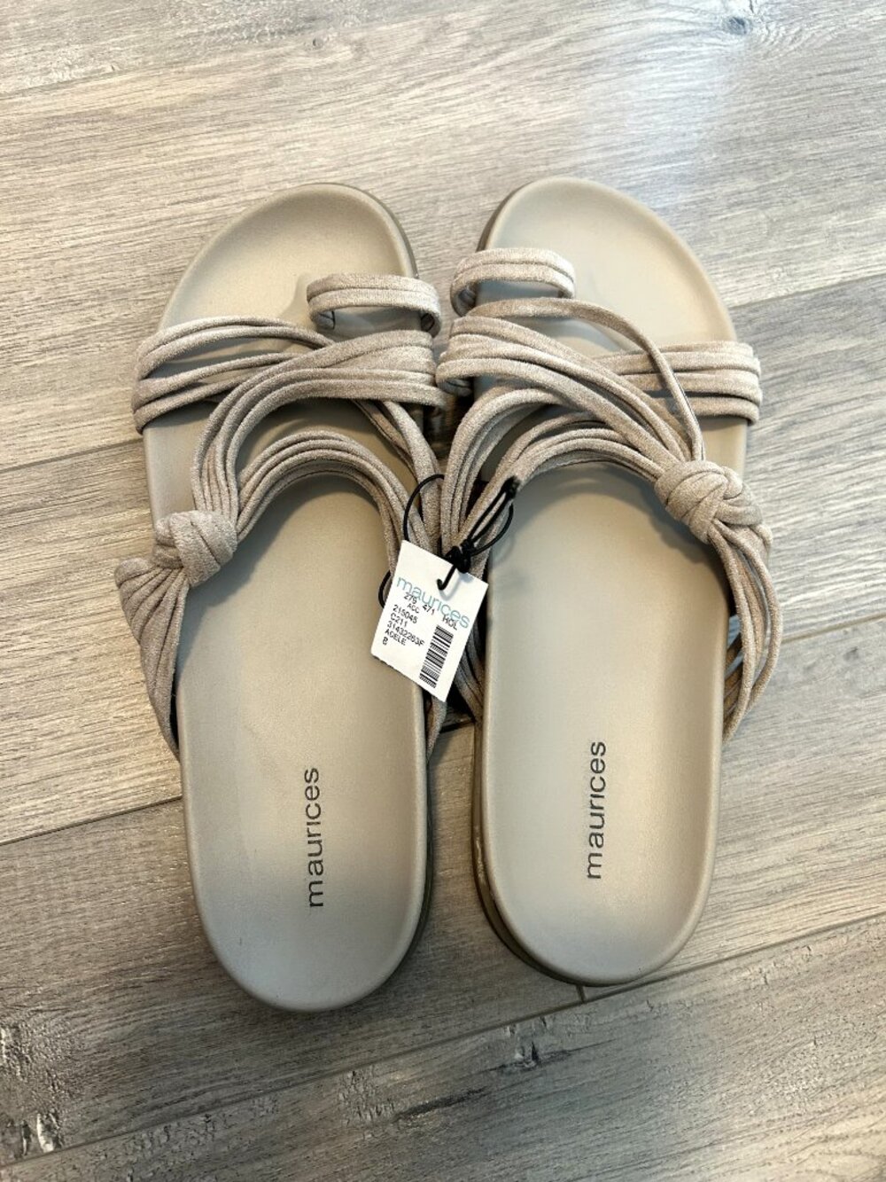 NWT Maurices Adele strappy knotted slide sandals, tan, size 8